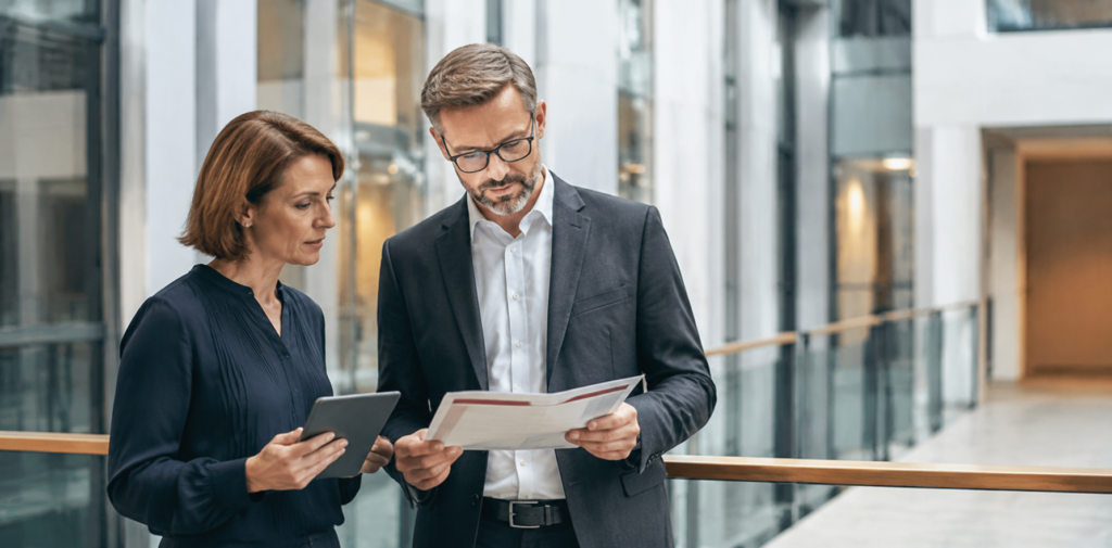 Insurance professionals reviewing Solvency II requirements