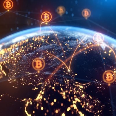 Global,Bitcoin,Blockchain,Network,-,Cryptocurrency,World,Map,,Digital,Finance,